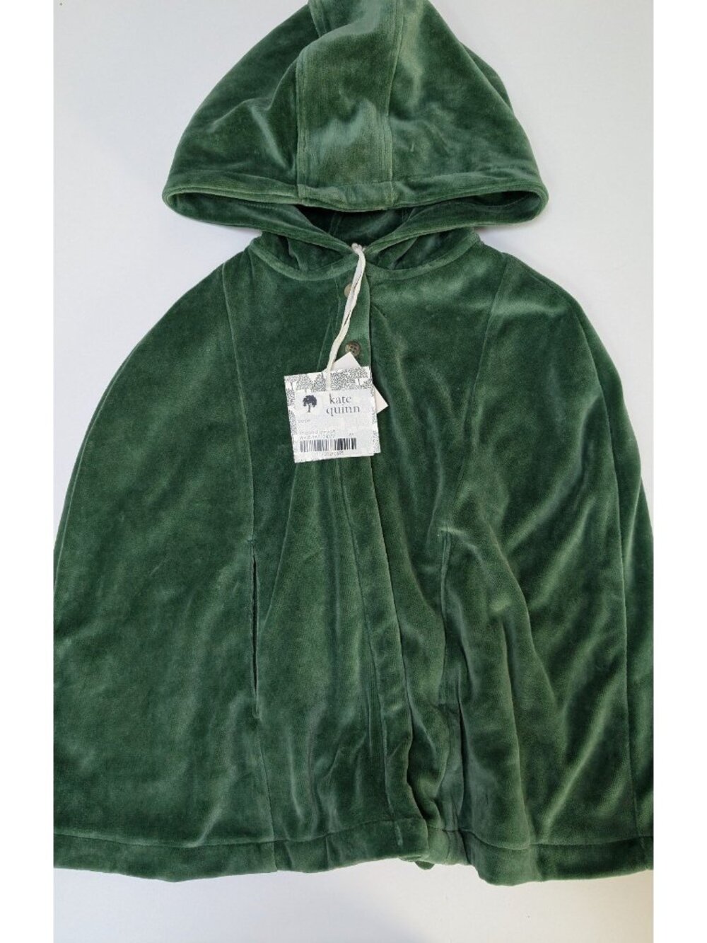 Kate Quinn 6Y Green Velour Hooded Cape Shaded Spruce Organic Cotton Christmas